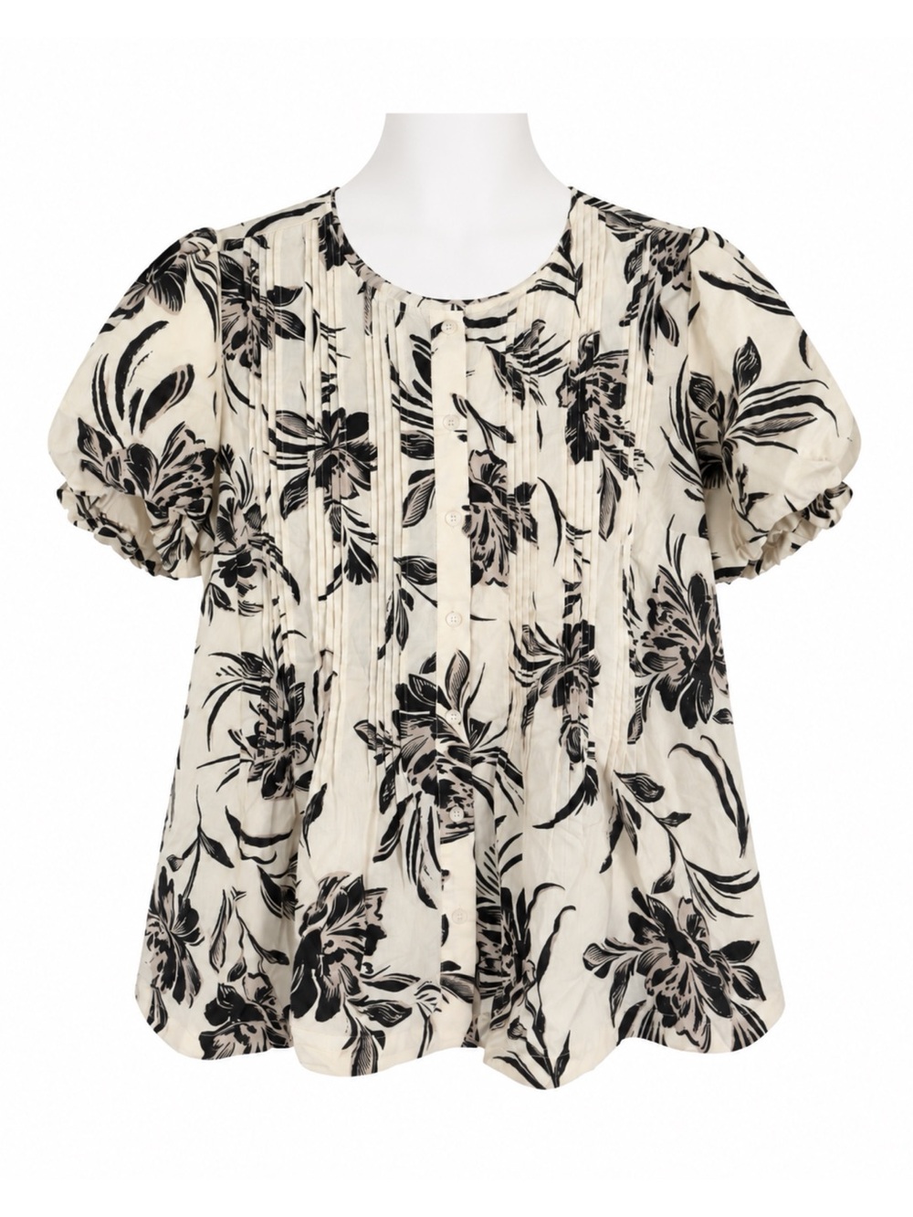 Size 1X Torrid Belle Isle Pintuck Top Peony Dance Ivory Floral Puff Sleeve Blous